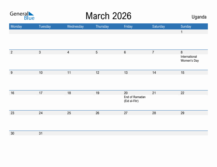 Fillable March 2026 Calendar