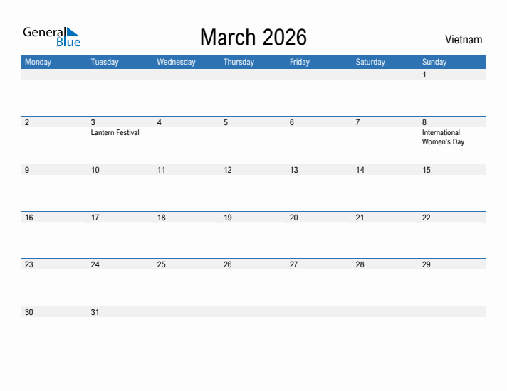 Fillable March 2026 Calendar