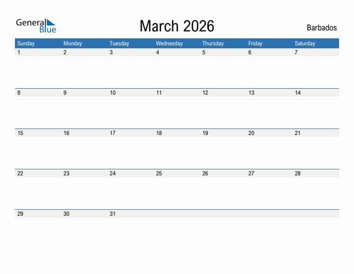 Fillable March 2026 Calendar