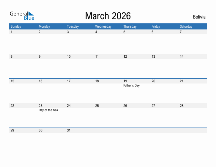 Fillable March 2026 Calendar