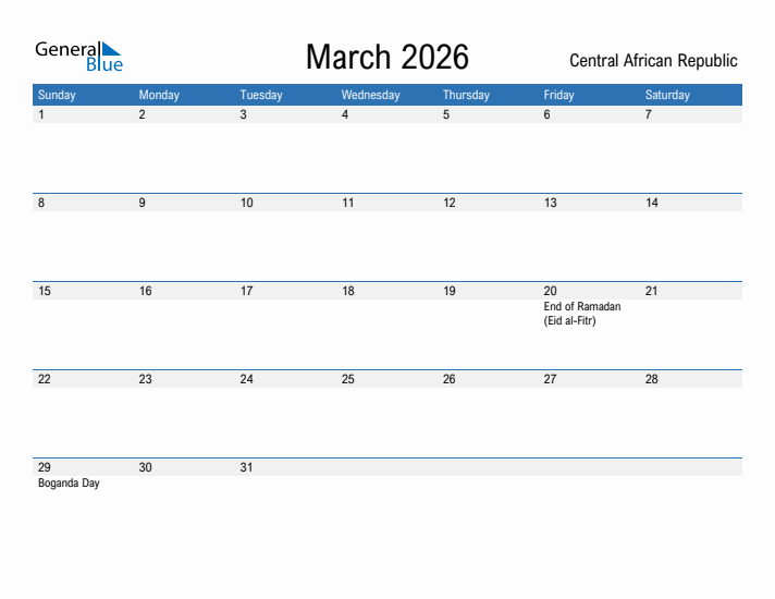 Fillable March 2026 Calendar