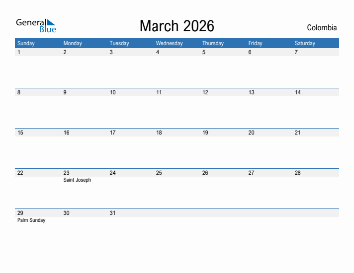 Fillable March 2026 Calendar