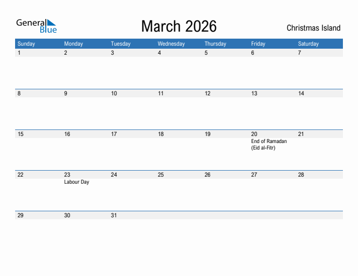 Fillable March 2026 Calendar