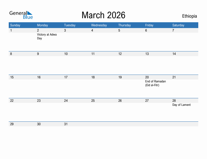 Fillable March 2026 Calendar