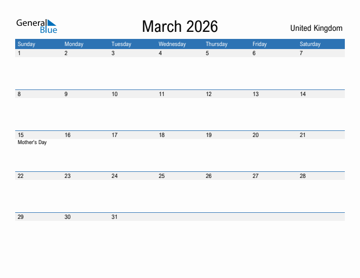 Fillable March 2026 Calendar