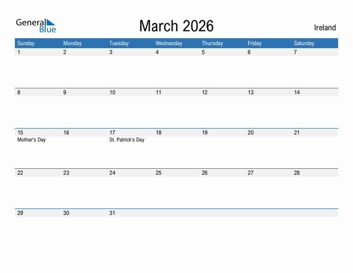 Fillable March 2026 Calendar