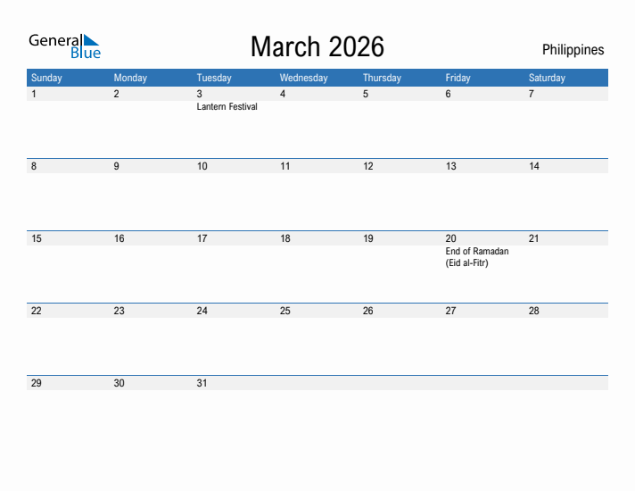 Fillable March 2026 Calendar