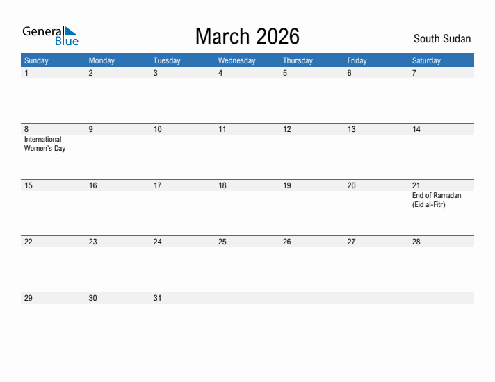 Fillable March 2026 Calendar