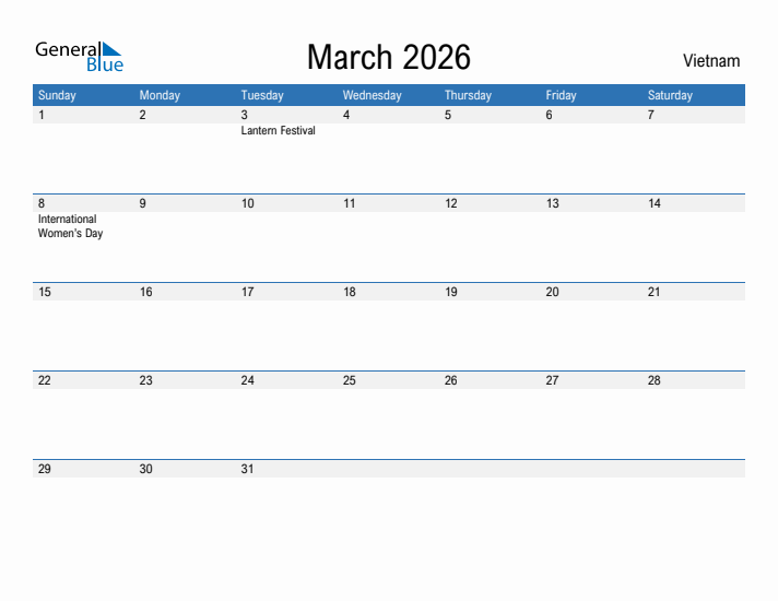 Fillable March 2026 Calendar