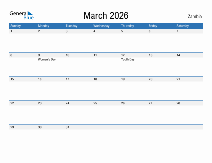 Fillable March 2026 Calendar