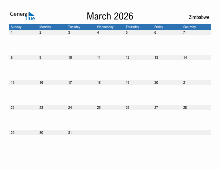 Fillable March 2026 Calendar