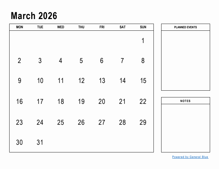 March 2026 Calendar Planner