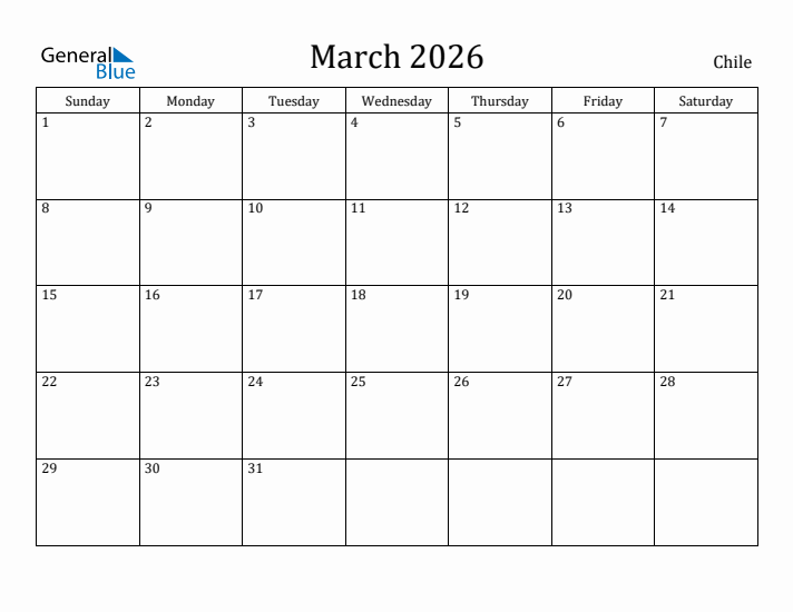 March 2026 Calendar Chile