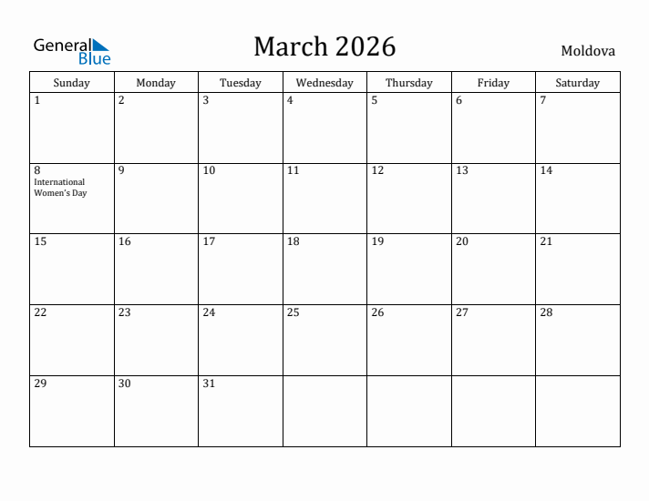 March 2026 Calendar Moldova