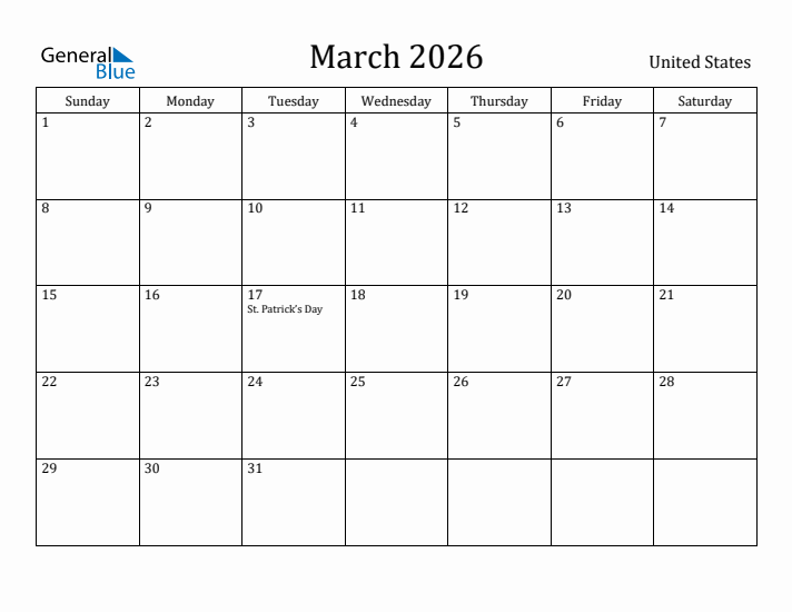 March 2026 Calendar United States