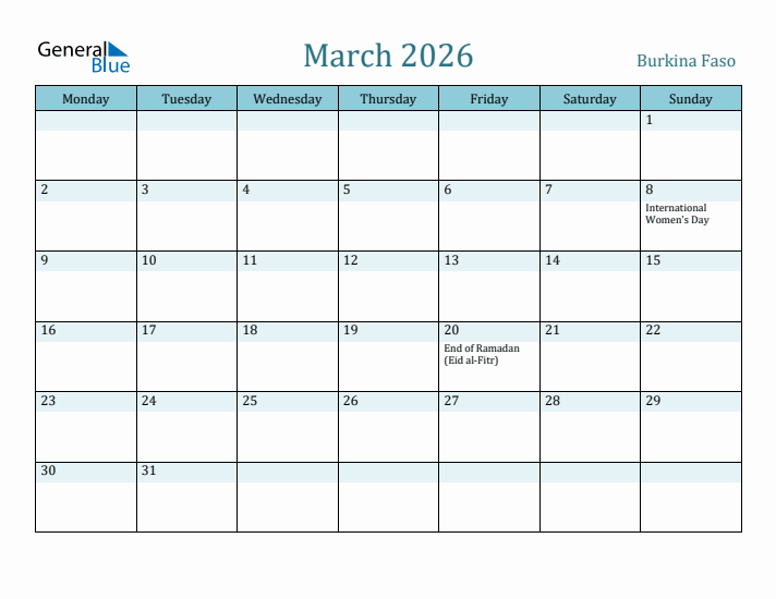 March 2026 Calendar with Holidays