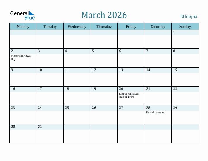 March 2026 Calendar with Holidays