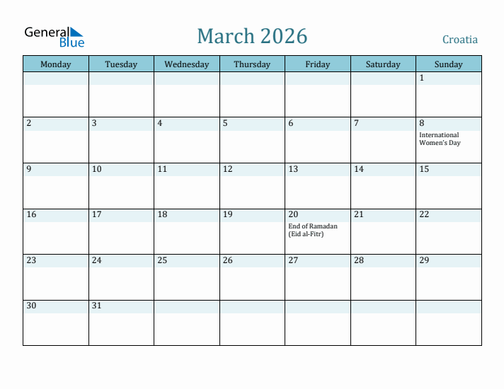 March 2026 Calendar with Holidays