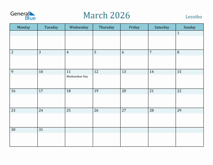 March 2026 Calendar with Holidays