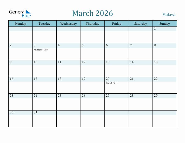 March 2026 Calendar with Holidays