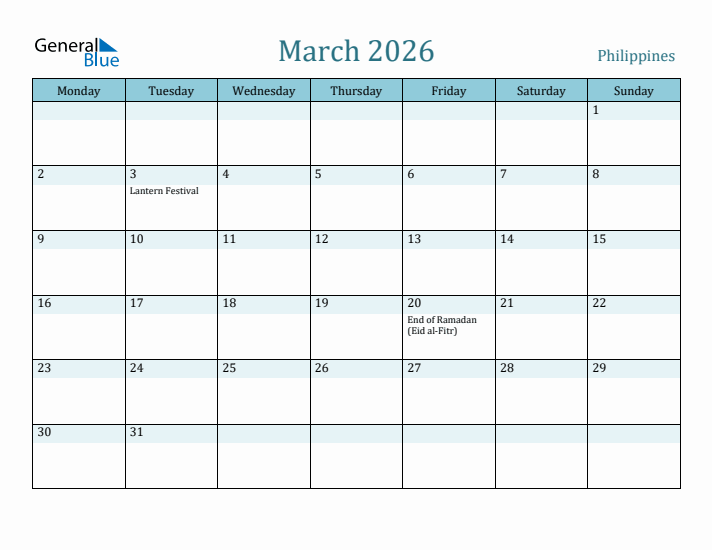 March 2026 Calendar with Holidays