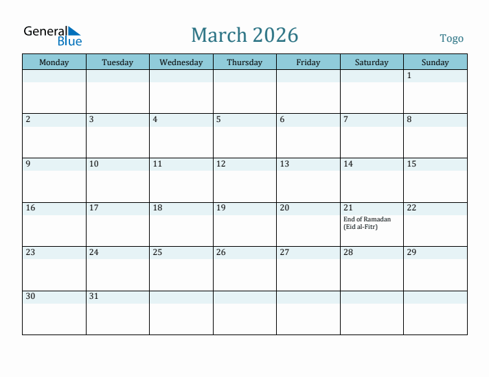 March 2026 Calendar with Holidays