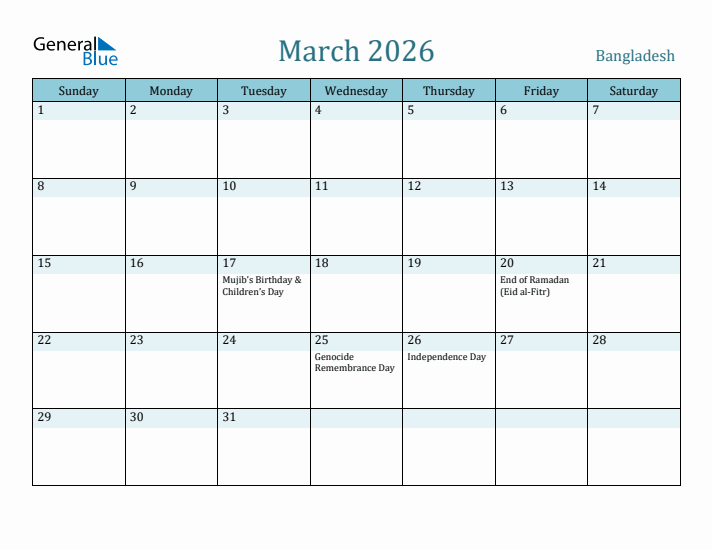 March 2026 Calendar with Holidays