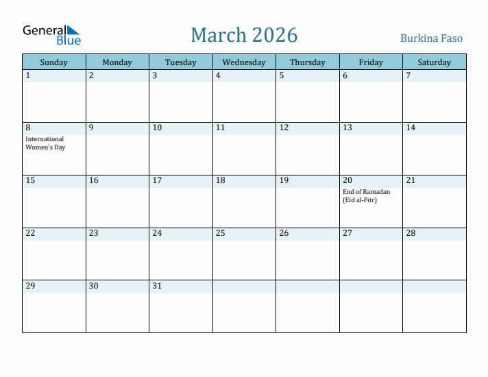 March 2026 Calendar with Holidays