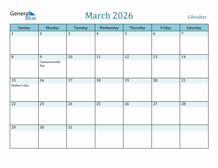 March 2026 Calendar with Holidays