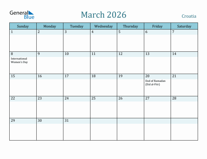 March 2026 Calendar with Holidays