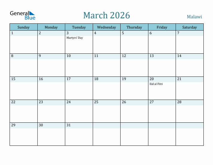 March 2026 Calendar with Holidays