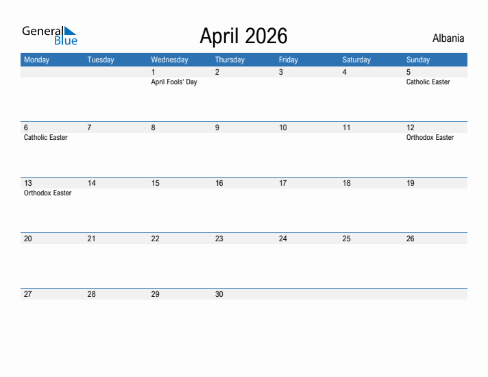 Fillable April 2026 Calendar