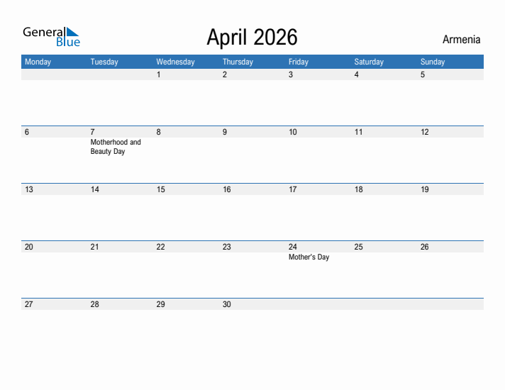 Fillable April 2026 Calendar