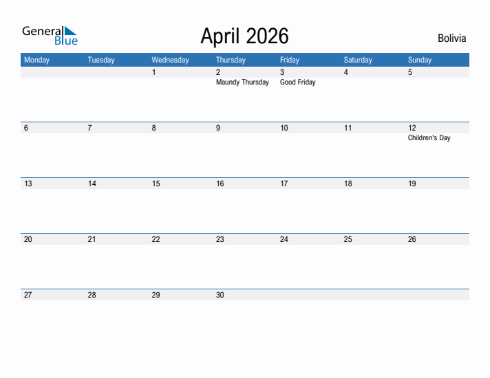 Fillable April 2026 Calendar