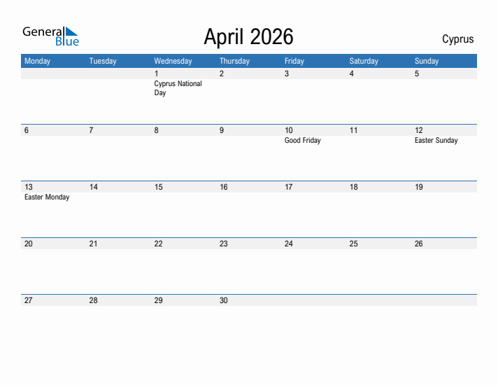 Fillable April 2026 Calendar