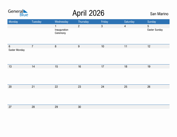 Fillable April 2026 Calendar