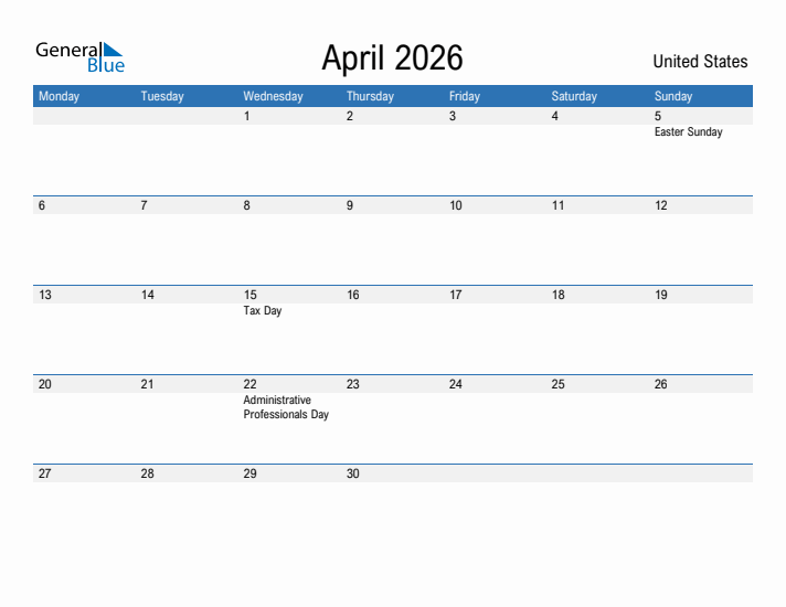 Fillable April 2026 Calendar