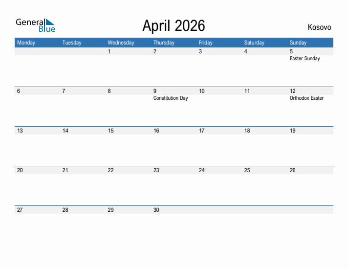 Fillable April 2026 Calendar