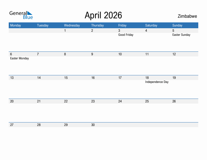 Fillable April 2026 Calendar