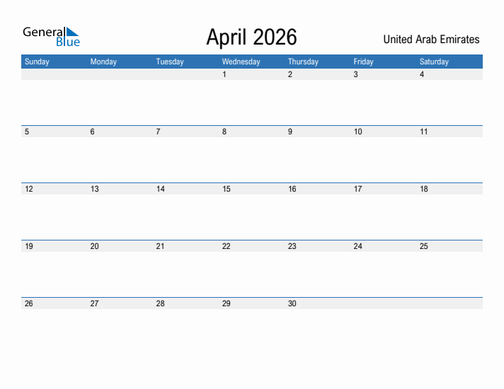 Fillable April 2026 Calendar