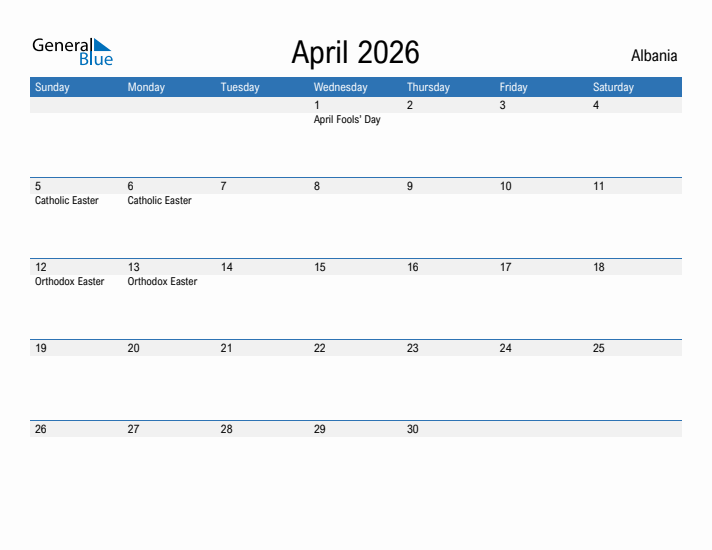 Fillable April 2026 Calendar