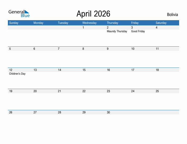 Fillable April 2026 Calendar