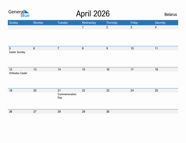 Fillable April 2026 Calendar