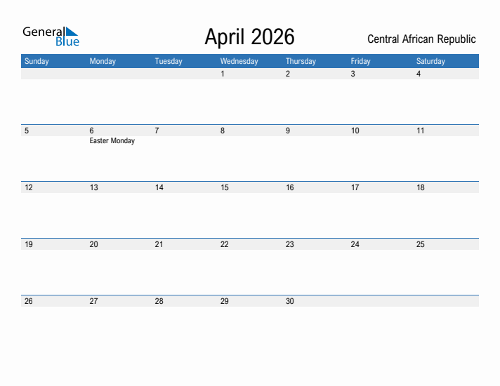 Fillable April 2026 Calendar