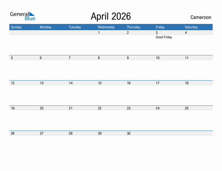 Fillable April 2026 Calendar