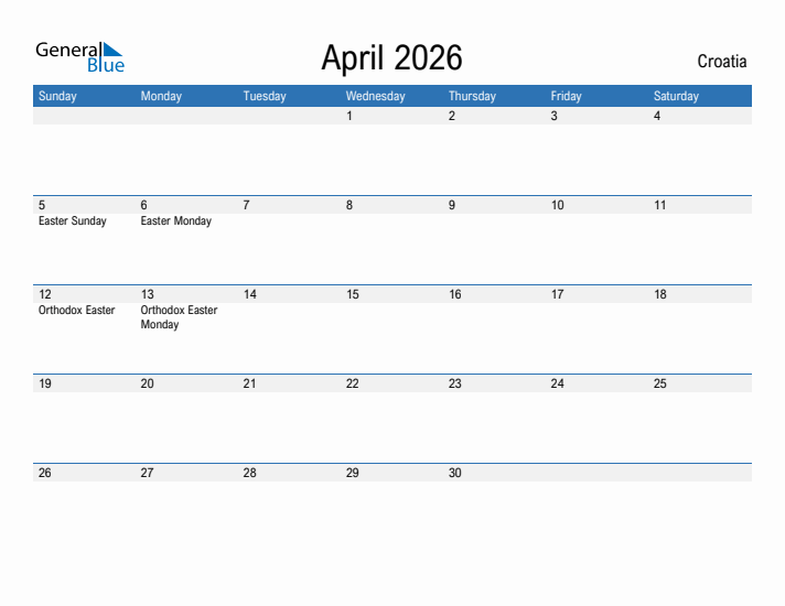 Fillable April 2026 Calendar