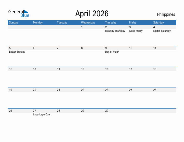 Fillable April 2026 Calendar