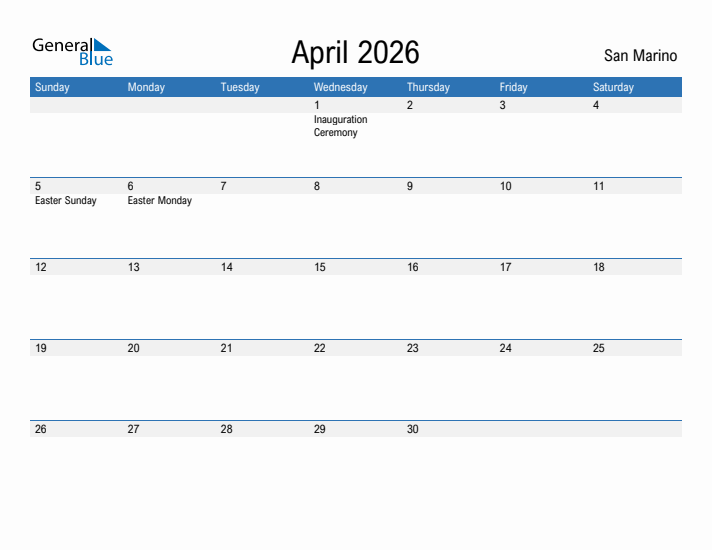 Fillable April 2026 Calendar