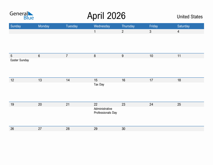 Fillable April 2026 Calendar