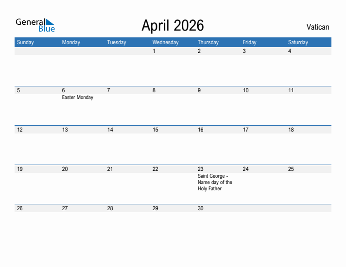 Fillable April 2026 Calendar